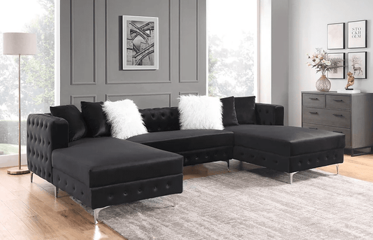 Chandra Oversize Glam Sectional in Black Velvet