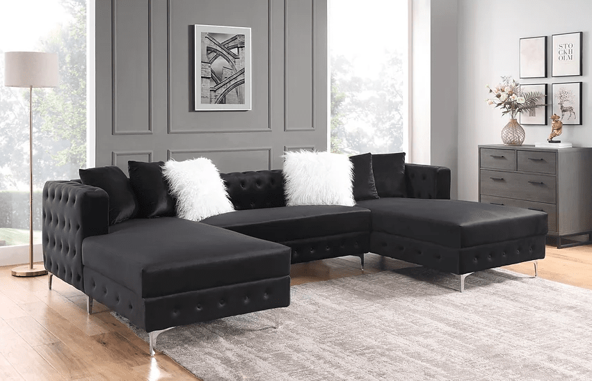 Chandra Oversize Glam Sectional in Black Velvet