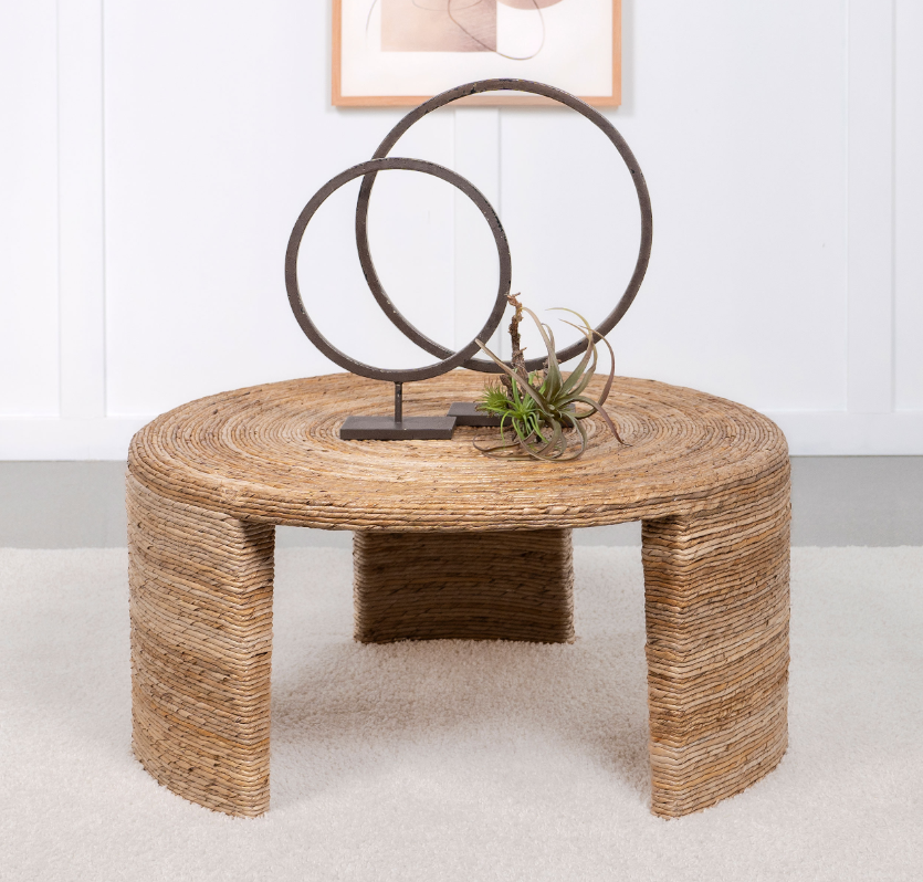 Artina Woven Rattan Round End Table Natural Brown
