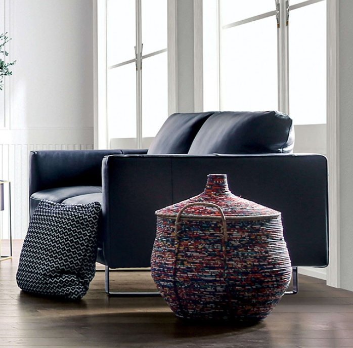 Mezzanotte Italian Leather Sofa & Loveseat Set in Midnight Blue