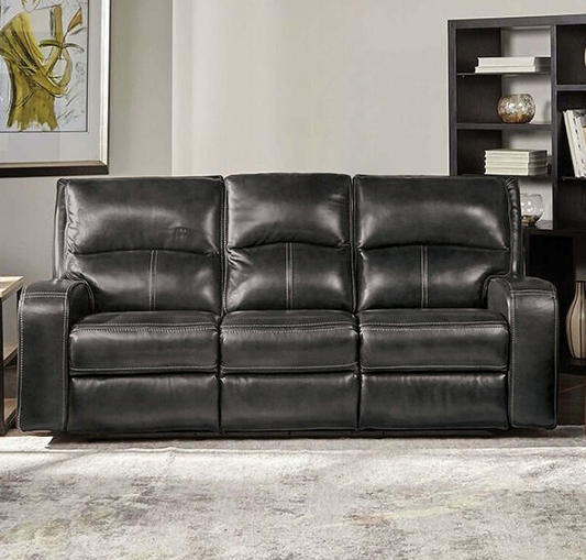 Soterios Transitional Genuine Leather Power Sofa - Charcoal