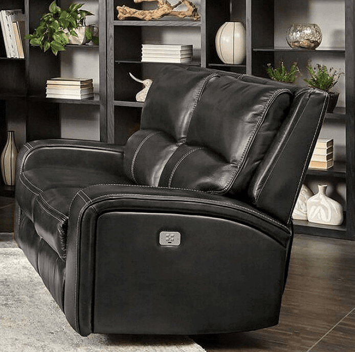 Soterios Transitional Genuine Leather Power Recliner - Charcoal