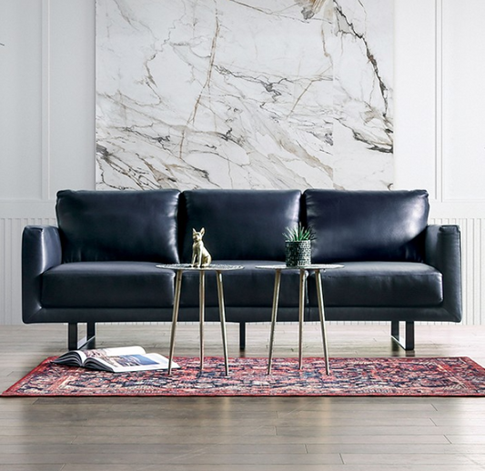 Mezzanotte Italian Leather Sofa & Loveseat Set in Midnight Blue