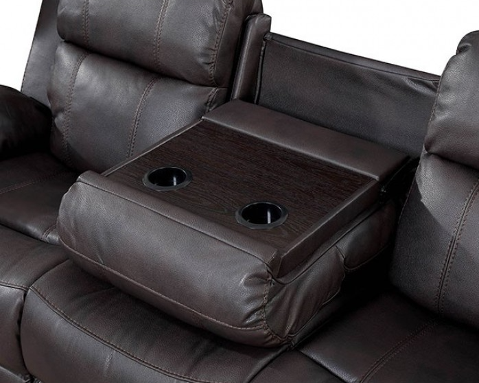 Pondera Motion Sofa with Drop Down Console - Dark Brown