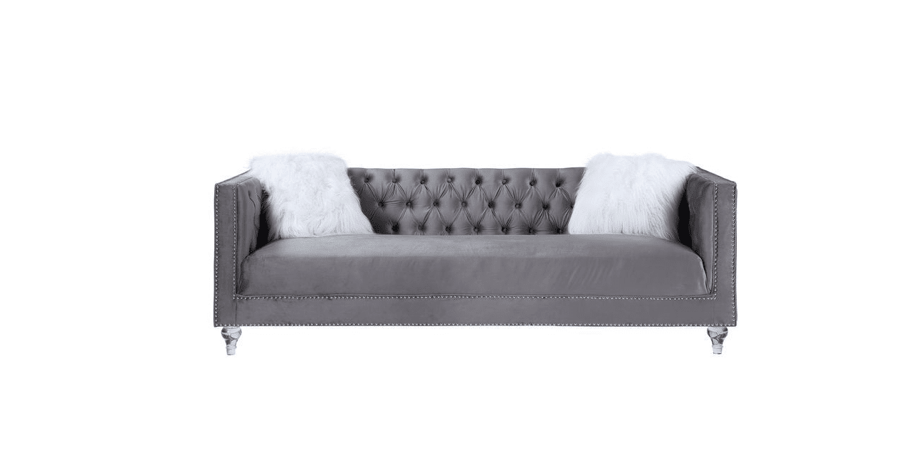 Heibero Button Tufted Gray Velvet Sofa Set - ACME LV00330