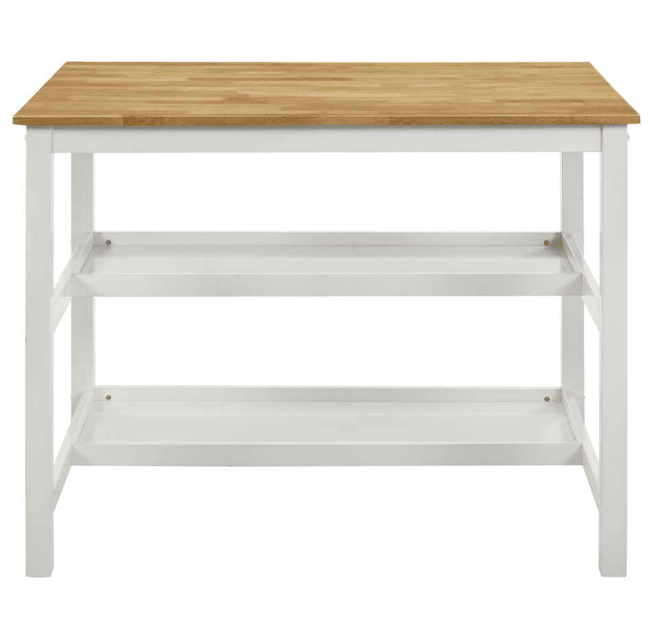 Hollis Kitchen Island Counter Height Table With Pot Rack Brown And White