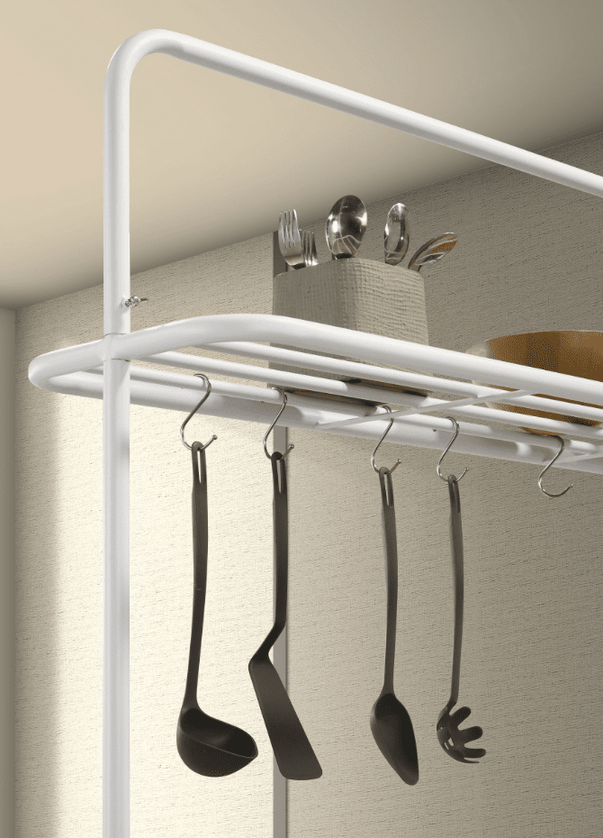 Hollis Kitchen Island Counter Height Table With Pot Rack Brown And White