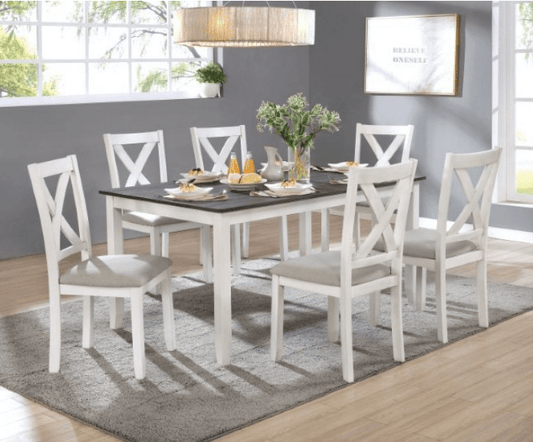 Anya Traditional 7-Piece Dining Set - Distressed White