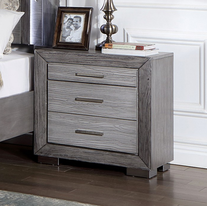 Raiden Transitional 3-Drawer Nightstand - Gray