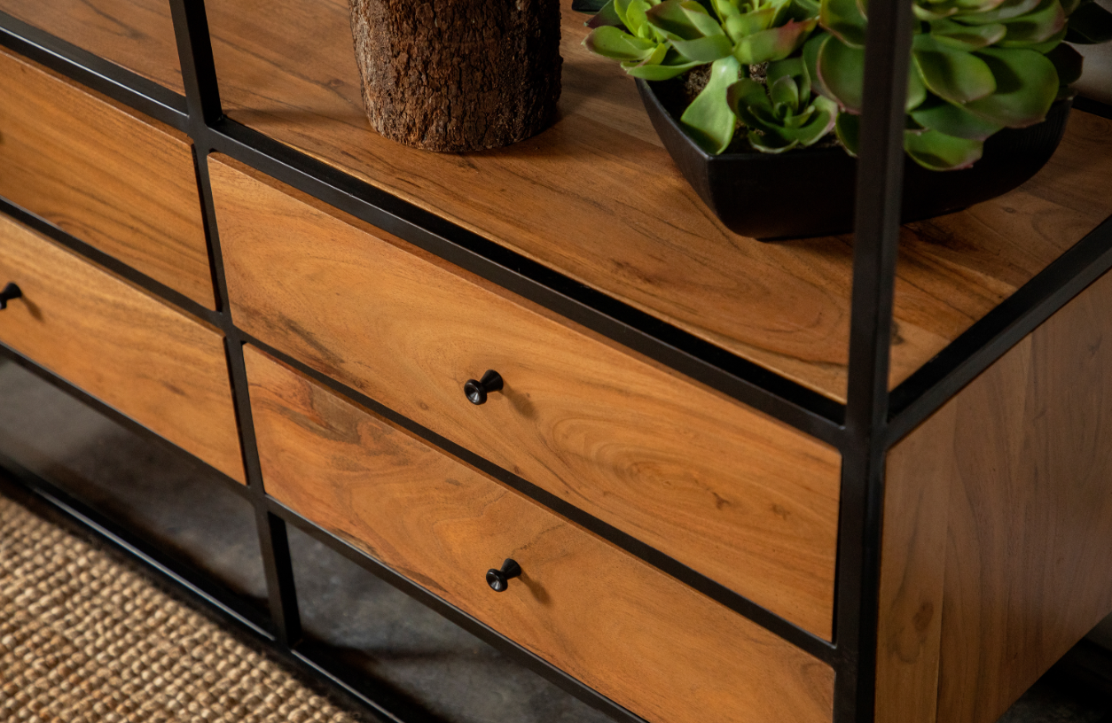 Belcroft 4-Drawer Etagere Natural Acacia And Black