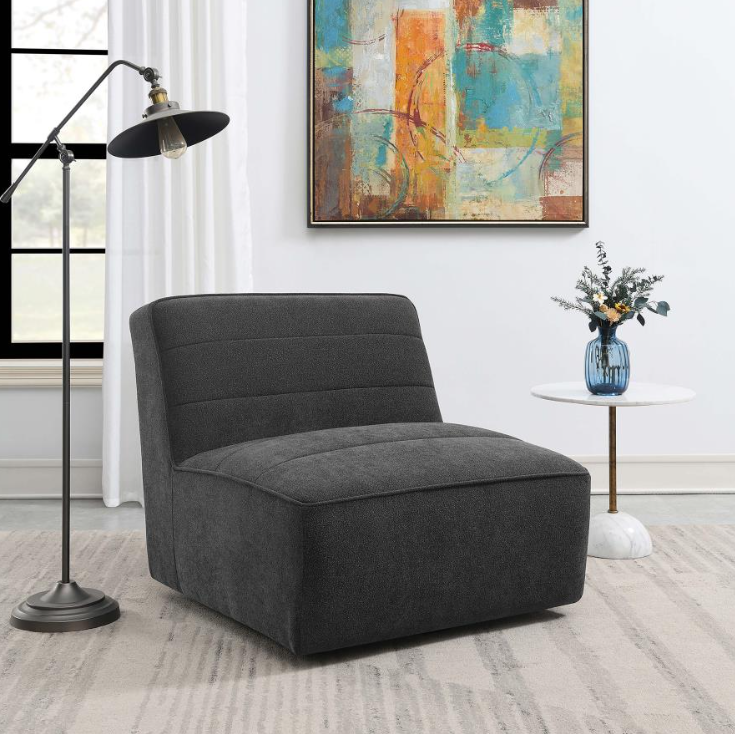 Cobie Upholstered Swivel Armless Chair Dark Charcoal