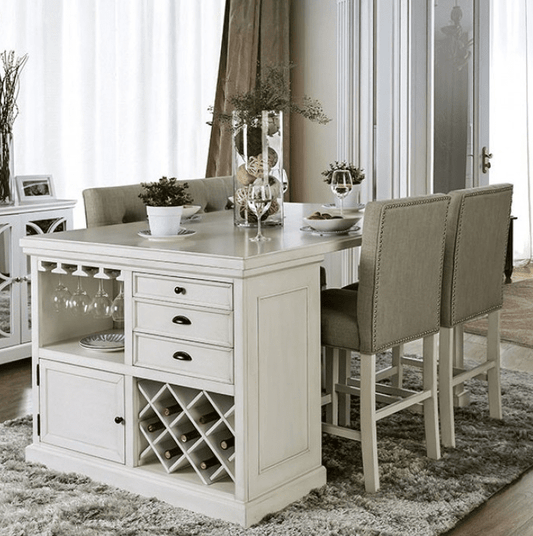 Sutton White Counter Height Dining Set with Wine Storage