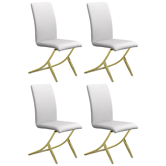 Armand Contemporary White Dining Chairs w- Brass Legs Set of 4