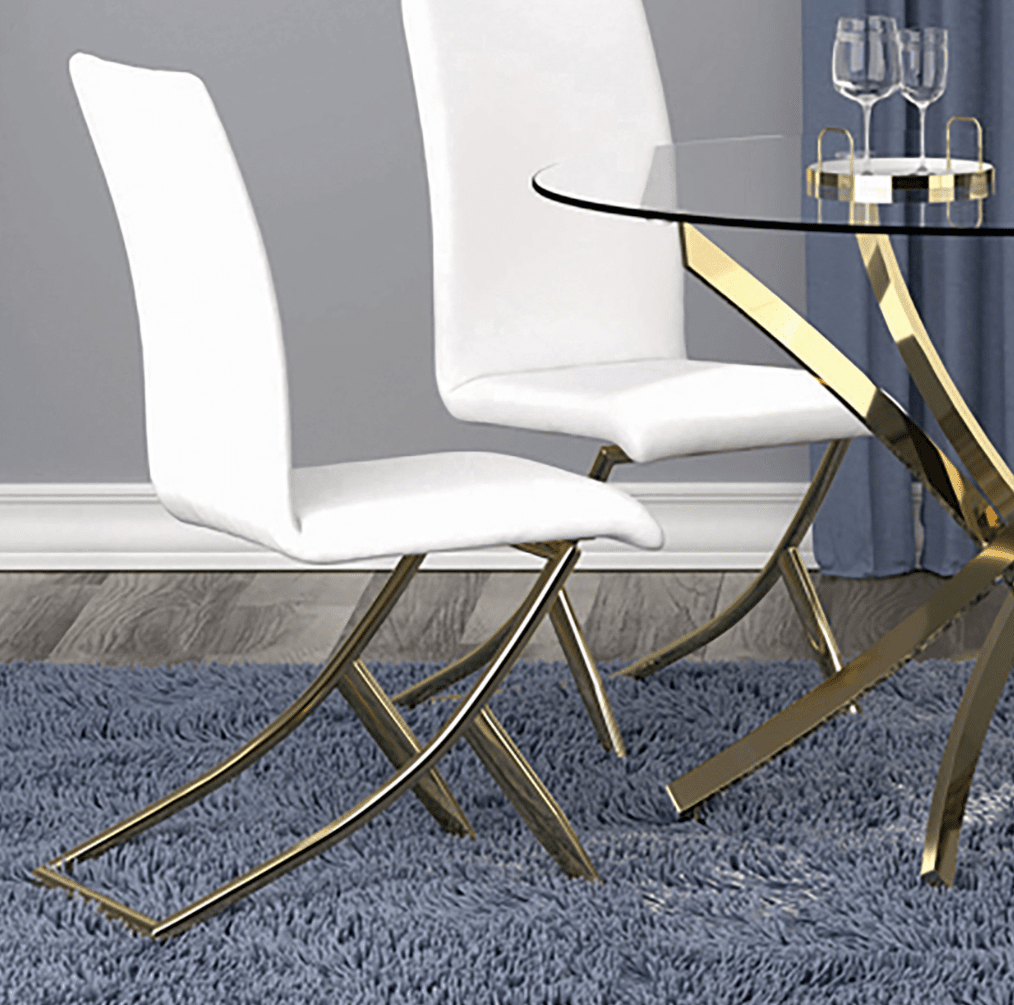 Armand Contemporary White Dining Chairs w- Brass Legs Set of 4