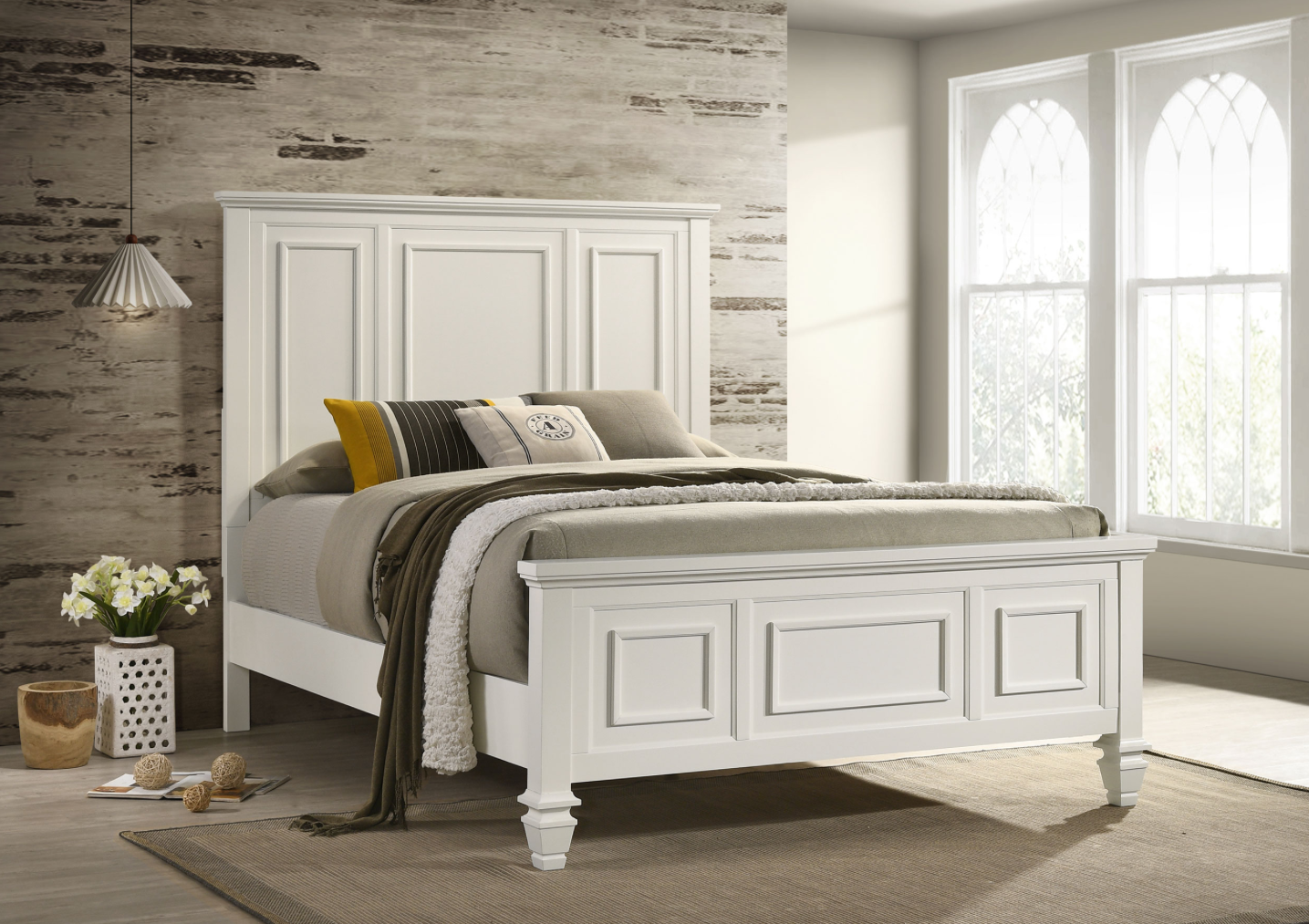 Sandy Beach Eastern King Panel Bed With High Headboard Cream White