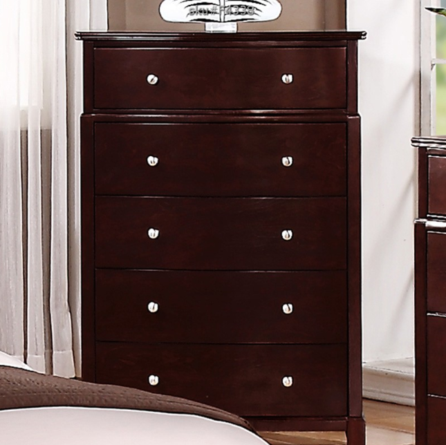Granbury Traditional 5-Drawer Chest with Silver Knob - Cherry