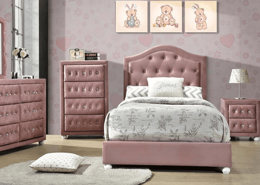 Reggie Full Size Upholstered Bedroom Set - Pink