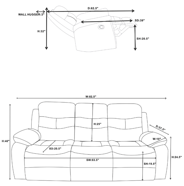 Nova Upholstered Motion Reclining Living Room Set Dark Grey