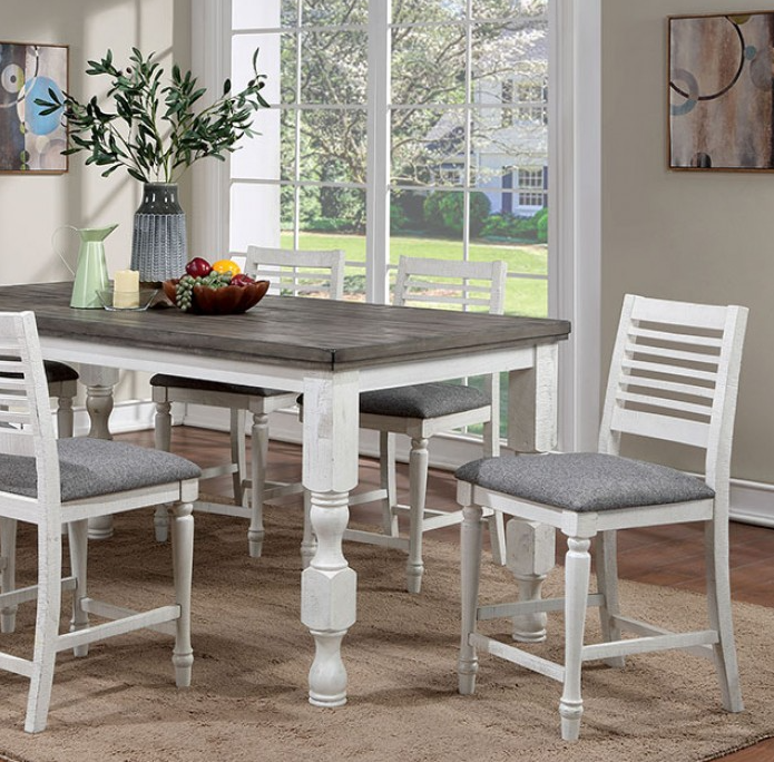 Calabria Rustic Farmhouse Counter Height Dining Set - Antique White & Gray
