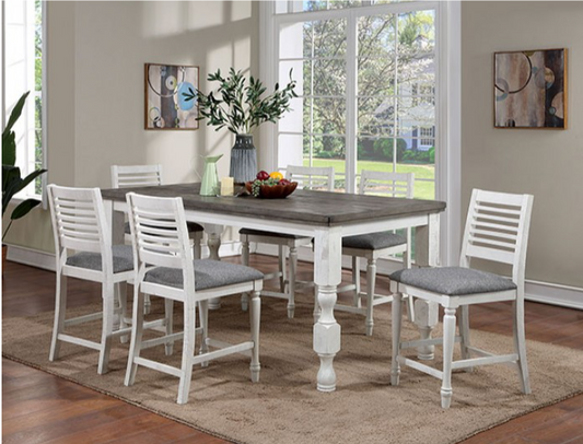 Calabria Rustic Farmhouse Counter Height Dining Set - Antique White & Gray