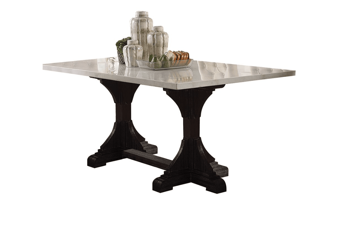White Round Marble Table With Weathered Espresso Finish Pedestal Base