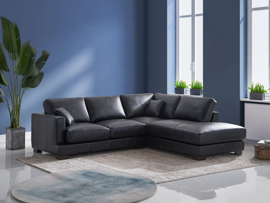 Geralyn Top Grain Leather Sectional - Black