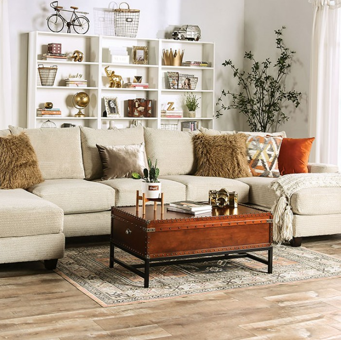 Furniture of America Carnforth Double Chaise Sectional - Tan