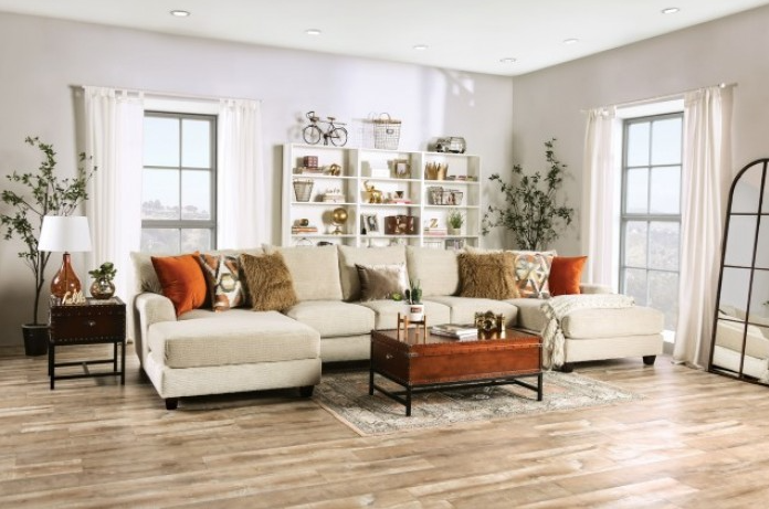 Furniture of America Carnforth Double Chaise Sectional - Tan
