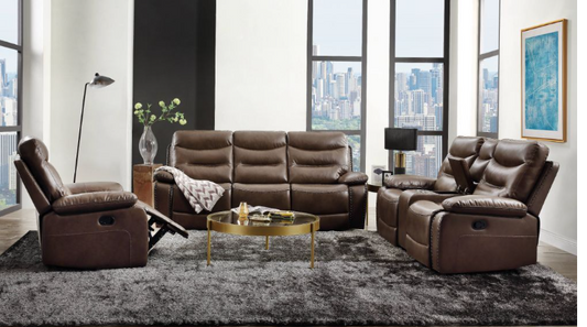 Aashi Soft Leather-Gel Match Motion Sofa Set - Brown