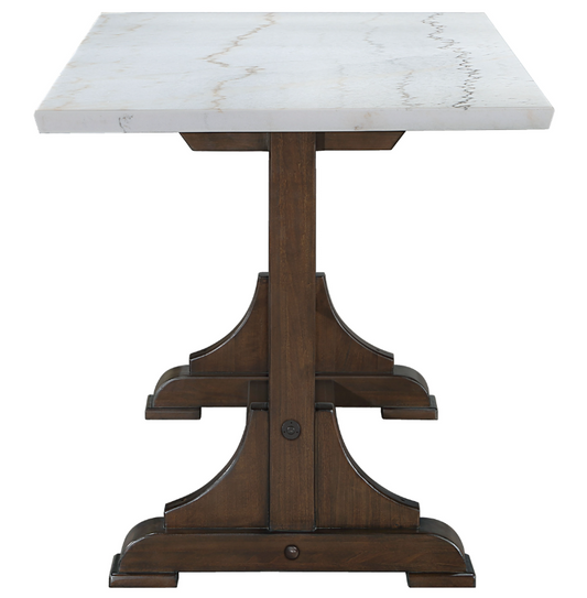 Aldrich Counter Height Trestle Base Dining Table With Genuine White Marble Top And Dark Brown