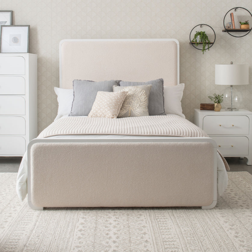 Anastasia Boucle Upholstered Queen Panel Bed Pearl White And Beige