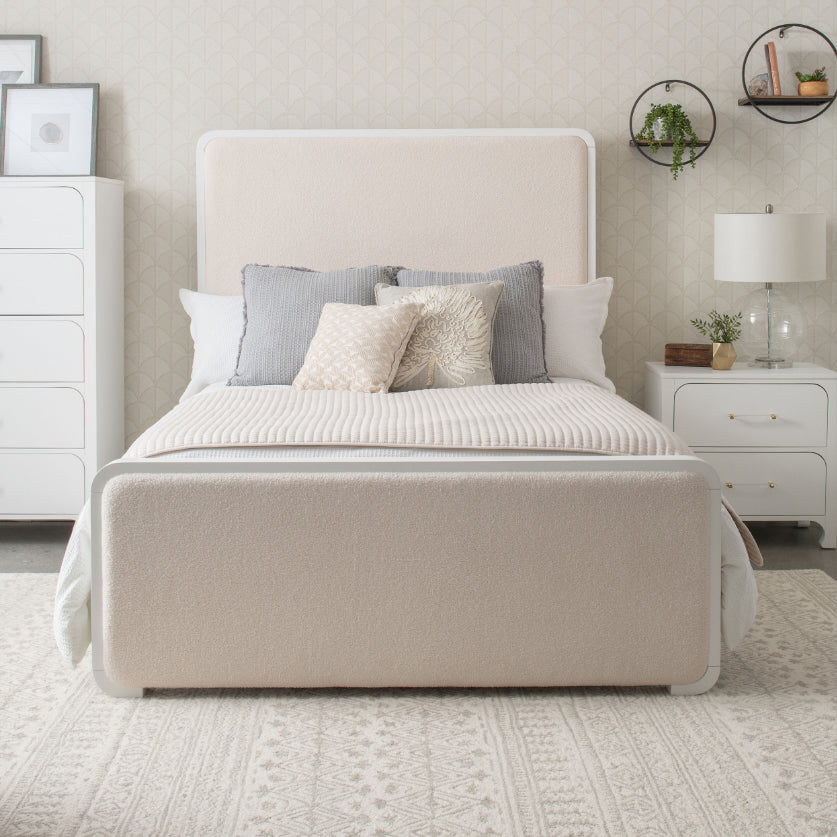 Anastasia Boucle Upholstered King Panel Bed Pearl White And Beige