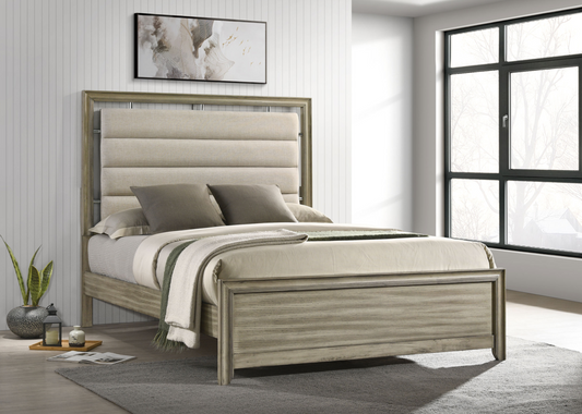 Giselle Eastern King Panel Bed With Upholstered Headboard Rustic Beige
