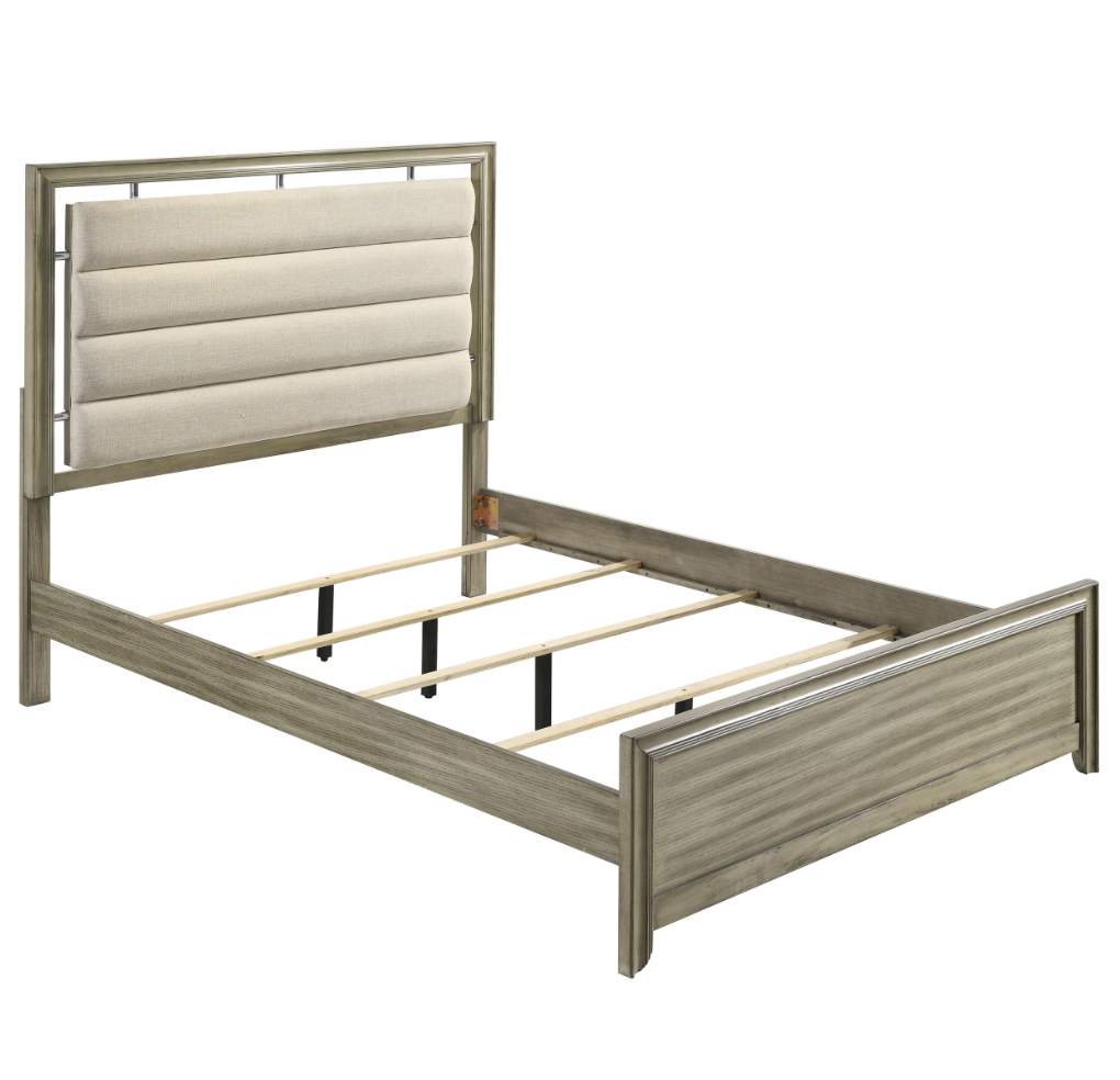 Giselle Queen Panel Bed With Upholstered Headboard Rustic Beige