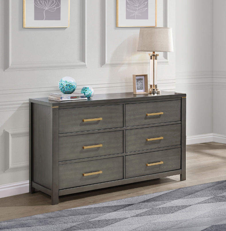 Kieran 6-Drawer Bedroom Dresser Grey