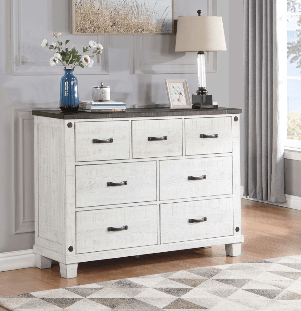 Lilith 7-Drawer Dresser Distressed Grey And White