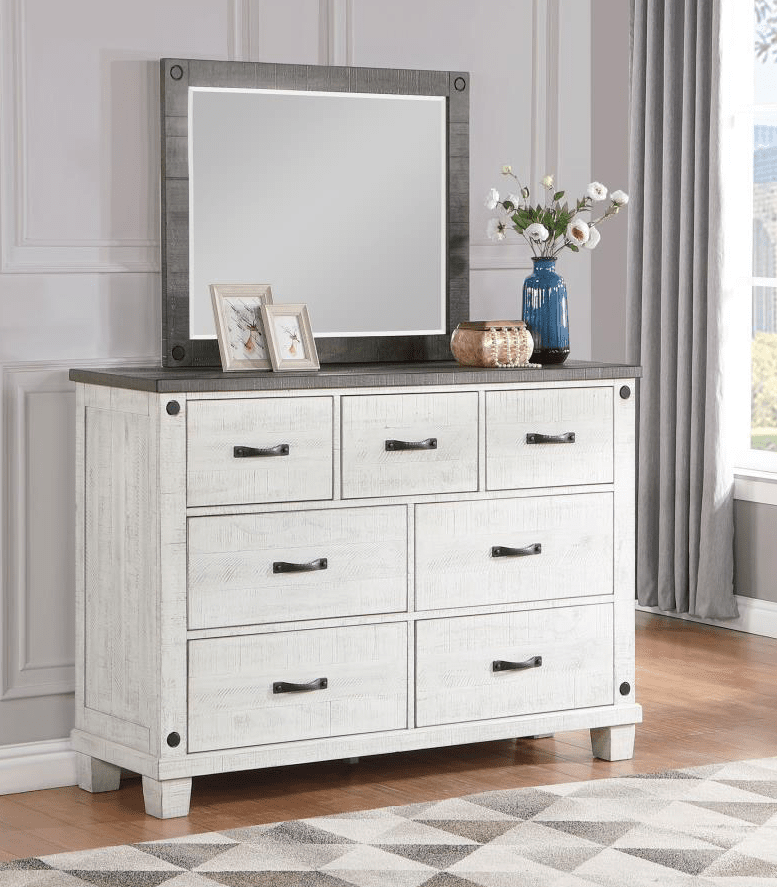 Lilith 7-Drawer Dresser Distressed Grey And White