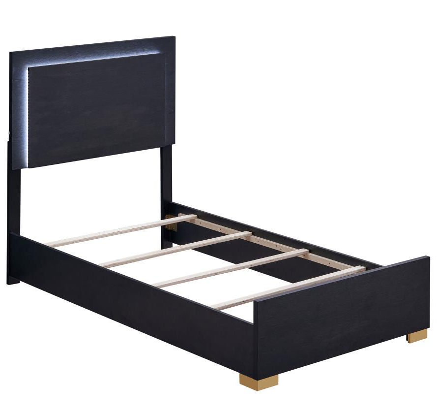 Marceline Twin Bed with LED Lighted Headboard - Black & Gold