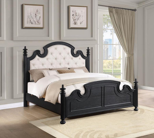Celina Queen Bed With Upholstered Headboard Black And Beige