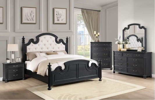Celina Queen Bedroom Set With Upholstered Headboard Black And Beige