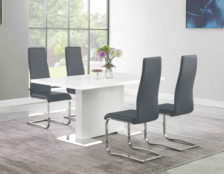 Anges T-Shaped Pedestal Dining Table Glossy White