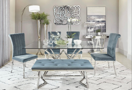 Beaufort Chrome & Glass Dining Set with Dark Grey Velvet Chairs