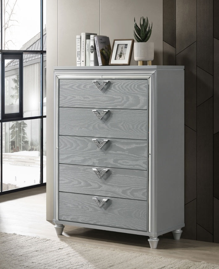 Veronica 5-Drawer Bedroom Chest Light Silver
