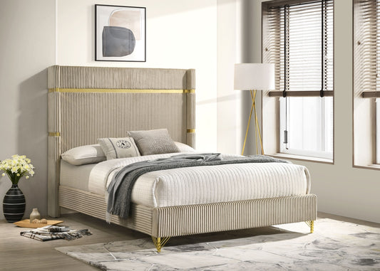 Lucia Modern King Wingback Panel Bed - Beige