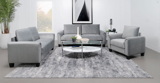Davis Velvet Rolled Arm Living Room Set - Gray
