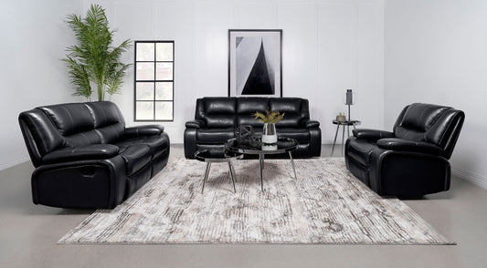 Camila Black Leatherette Motion Reclining Living Room Set