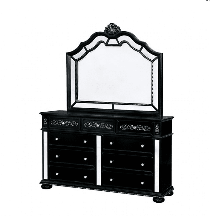 Azha Transtional Glam Style Black Queen Bedroom Set