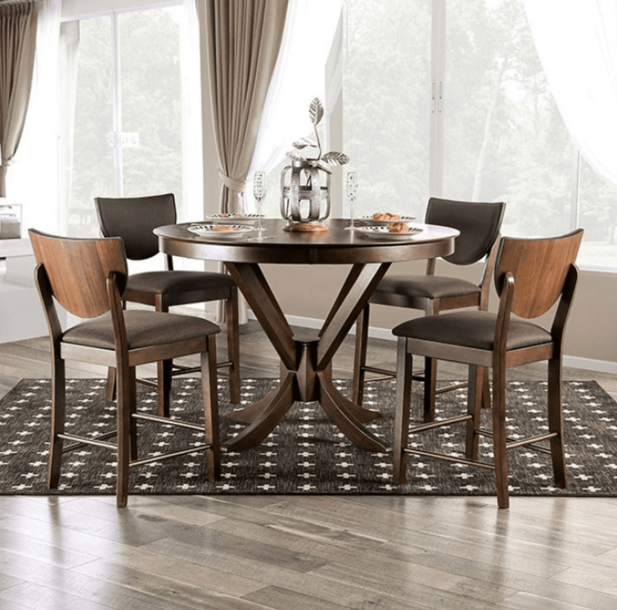 Marina Mid-Century Modern 5-Piece Dining Set - Walnut