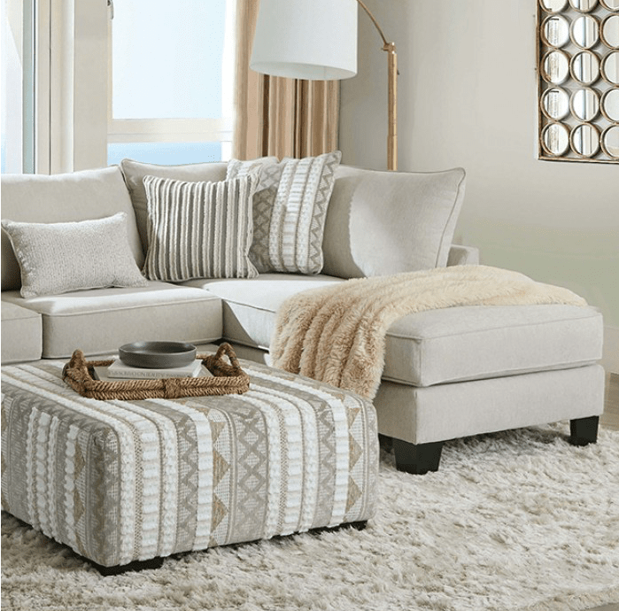 Clapham Contemporary Chenille Sectional = Beige & Ivory