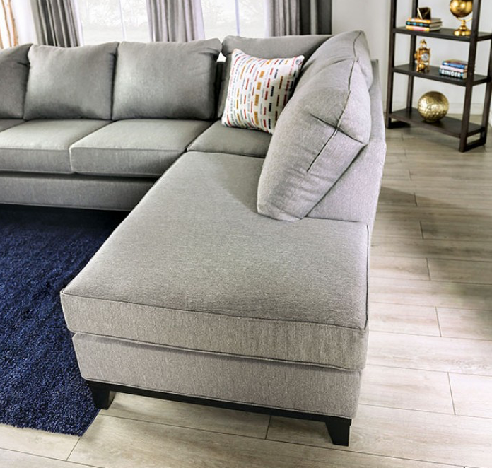 Lantwit Transitional Linen Sectional with Black Trim - Gray